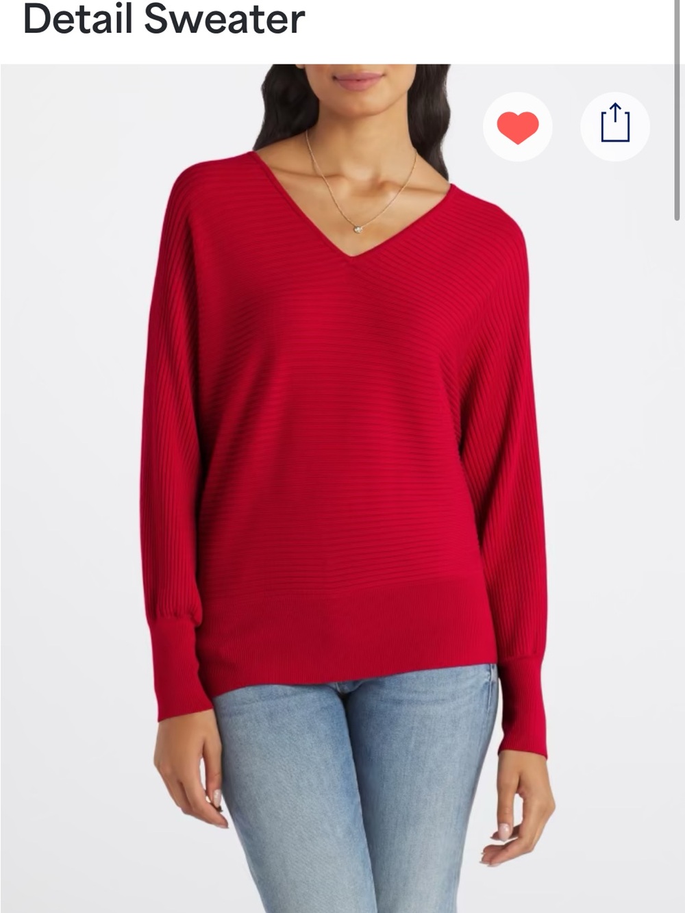 Red V-Neck Ribbed Sweater - Picture 3 of 6